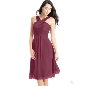 Azazie Amani knee length mulberry bridesmaid dress